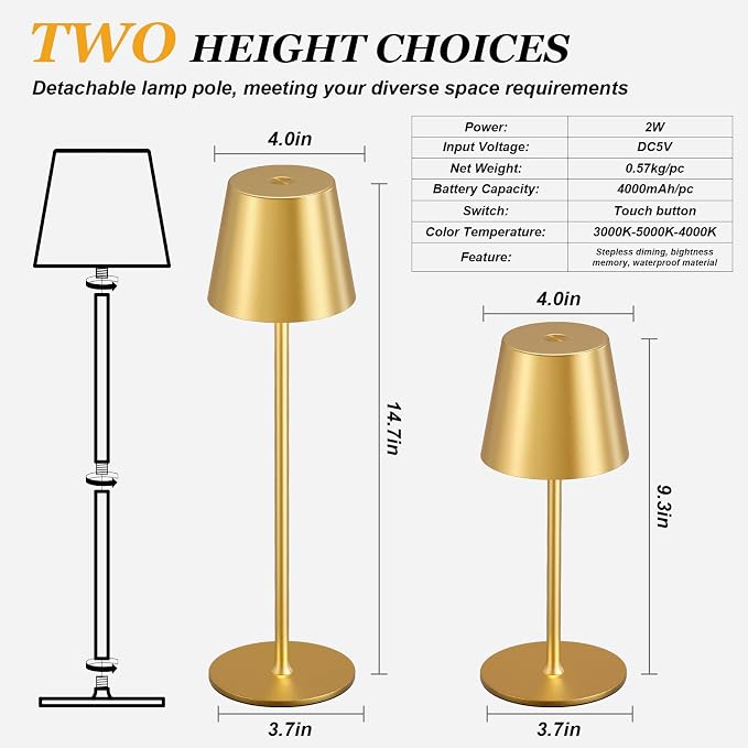Cordless Table Lamp Rechargeable Gold - Image 5