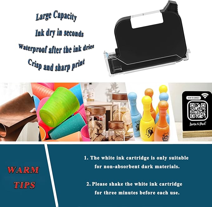 Original White Ink Cartridge for 1580P1 Handheld Printer - Quick-Drying Ink, 42ml-DeskLoop Office
