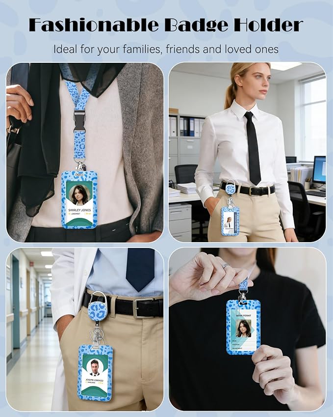 Uniclife Fashionable Sliding Badge Holder Blue Leopard Print Plastic Card Holder - Image 7