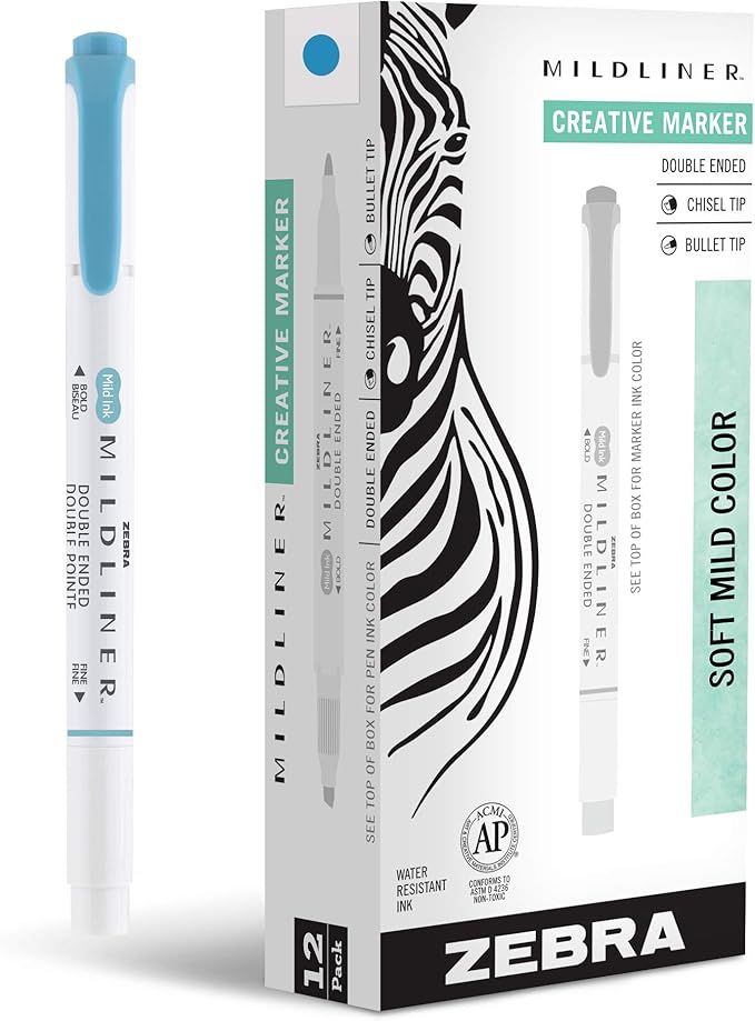 Zebra Pen Mildliner Dual-Tip Highlighters, Broad and Fine Tips, No Bleed by ZebraPen