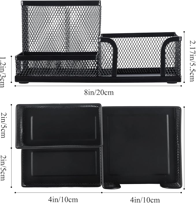 M&G Mesh Pen Holder Desk Organizers Pencil Holder for Desk Black, 3 Compartments Metal Office Supply Organizer with Sticky Notes Holder for School Home Office-DeskLoop Office