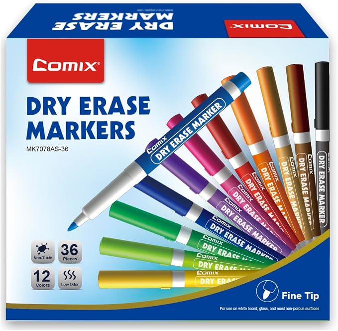 Comix Low Odor Dry Erase Markers, Fine Tip Whiteboard Markers, 36 Bulk 12 - Image 5
