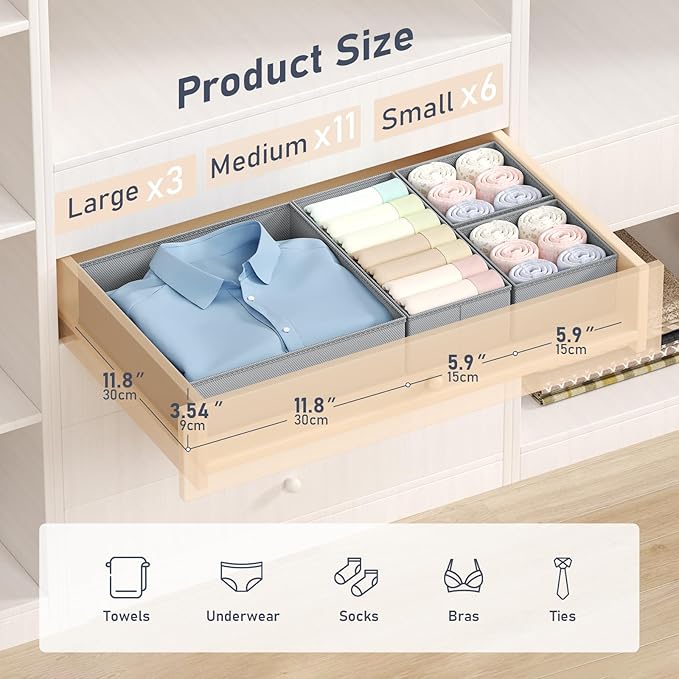 DIMJ Drawer Organizer Clothes - 20 Pack Closet Drawer Organizer Bins for Baby Clothes Storage, Fabric Dresser Organizer for Nursery Bedroom, Foldable Small Drawer Dividers for Underwear Socks-DeskLoop Office