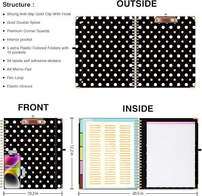 Ospelelf Clipboard with Storage 8.5 X 11，Padfolio Organizer, Spiral Portfolio - Image 2