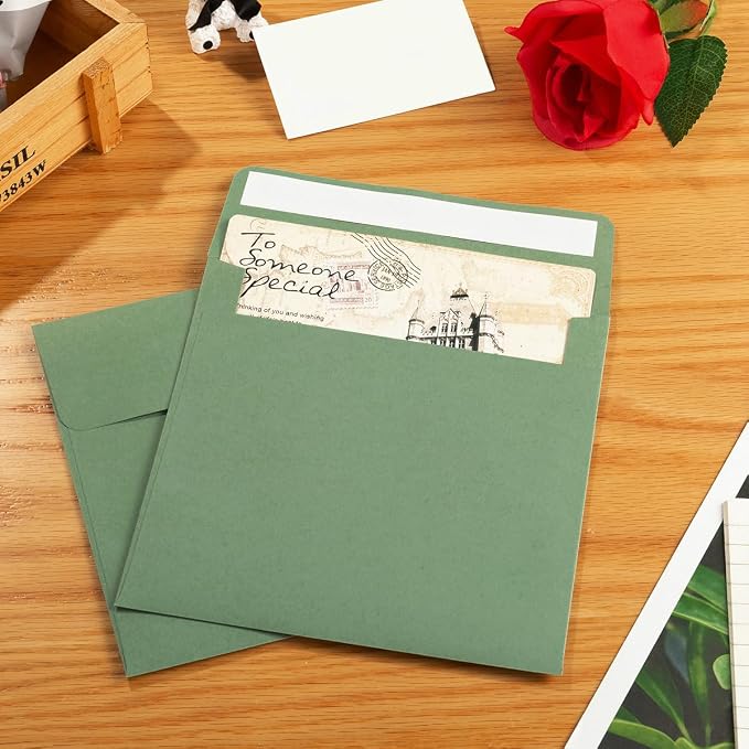 50 Pack 6 x 6 Square Envelopes Self Seal, Sage Green | - Image 4