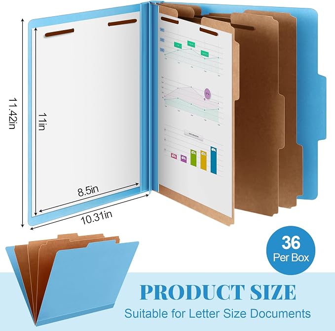 Skyygemm 36 Pcs Classification Folders Letter Size, 3 Divider Pressboard File - Image 2