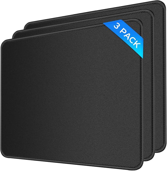 3 Pack Standard Mouse Pad with Stitched Edges, 10.3 x 8.3 in Black | Anti-Fray by Gimnor