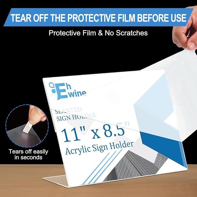 EHWINE Acrylic Sign Holder 8.5 x 11 Horizontal, 12 Pack Clear Plastic Tabletop - Image 3