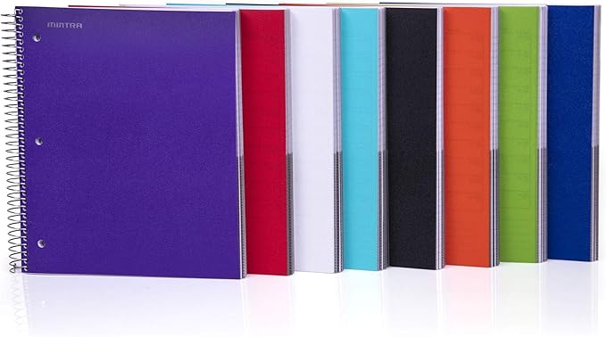 Mintra Office Durable Spiral Notebooks, 5 Subject (Red, Wide Ruled 1pk)