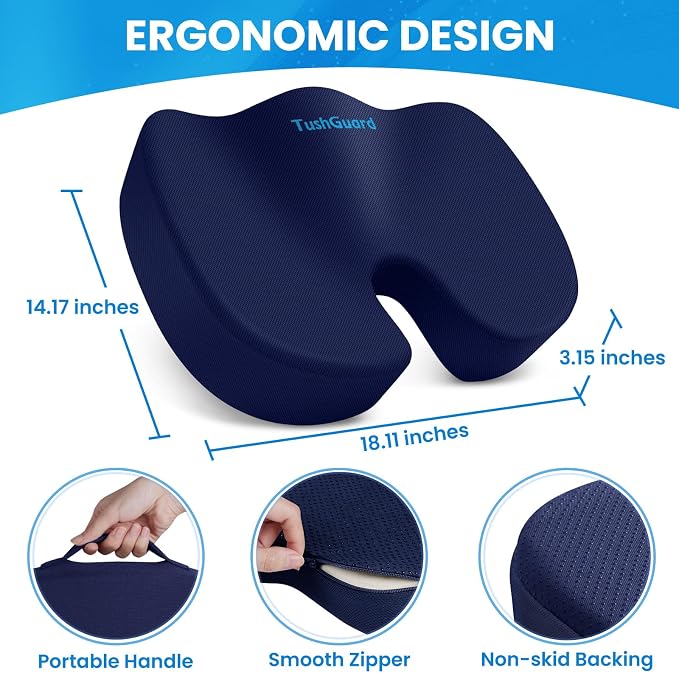 TushGuard Seat Cushion for Office Chair Memory Foam Non-Slip Cushion Back - Image 2