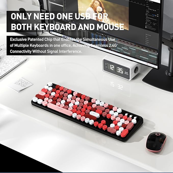 FOPETT Wireless Keyboard and Mouse Combo, 105 Keys Full-Sized 2.4 GHz Round Keycap Colorful Keyboards, USB Receiver Plug and Play, for Windows, Mac, PC, Laptop, Desktop (Blackcolorful)-DeskLoop Office