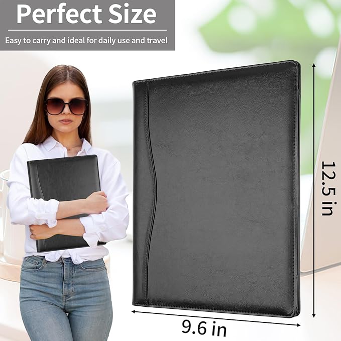 MOWPOG Professional Padfolio Portfolio Binder, Faux Leather Interview Resume - Image 4
