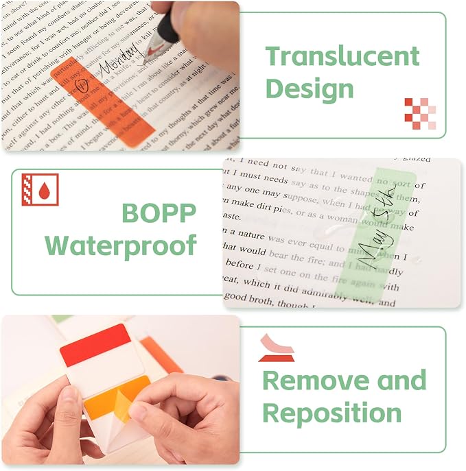 KICNIC Sticky Tabs 480 Pcs 2Inch, Pastel Book Tabs, Adhesive BOPP Page Tabs - Image 4