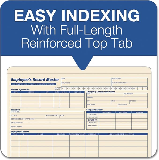 TOPS 3280 Employee Record Master File Jacket, 9 1/2 x 11 3/4, 10 Point Manila - Image 3