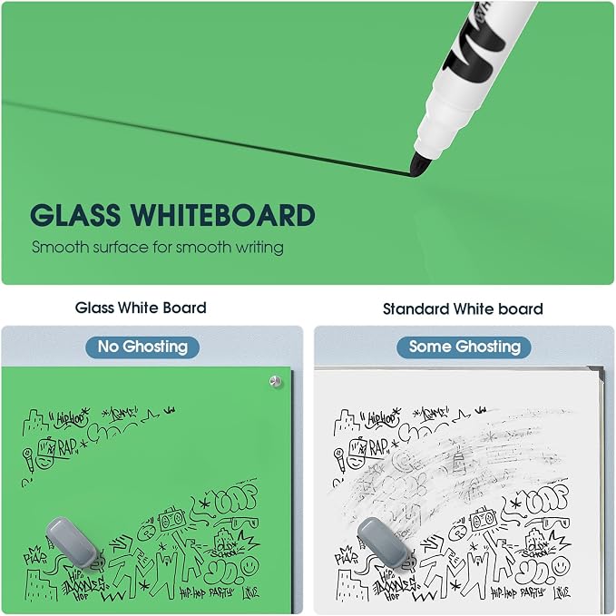 MaxGear Glass Whiteboard, Tempered Magnetic Dry Erase Board Green, Frameless - Image 5