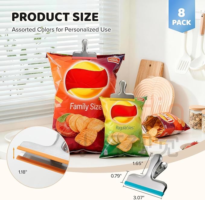 HOUSE AGAIN 8 Pack Stainless Steel Chip Bag Clips Covered - Image 7