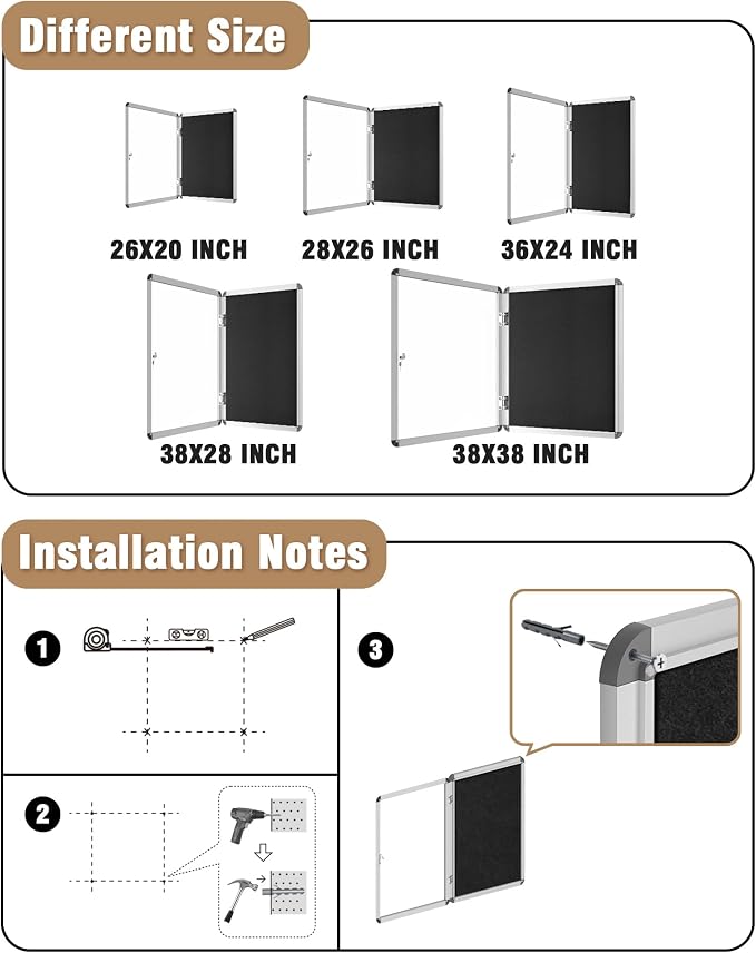 Mifuro 36"x24" Enclosed Bulletin Board, Lockable Weather-Resistant Aluminum - Image 4