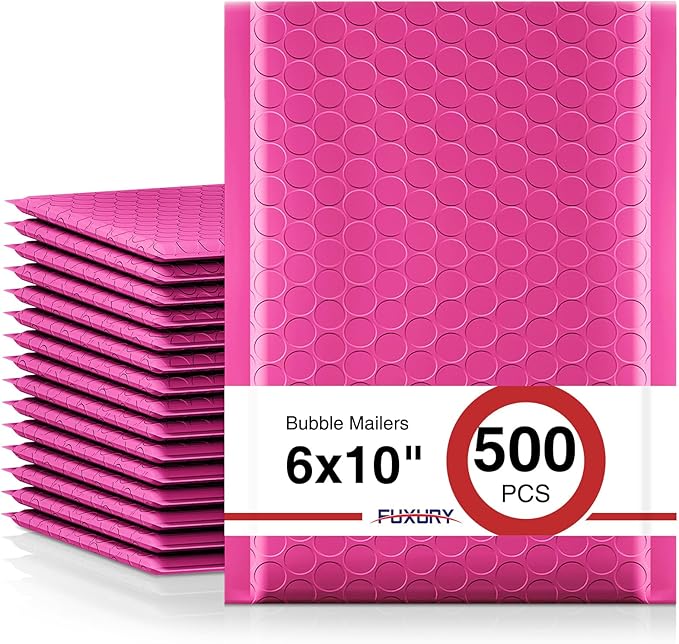 Fuxury Pink Bubble Mailers 6x10 Inch 500 Pack Usable Size 6x9 Padded Envelopes by Fuxury