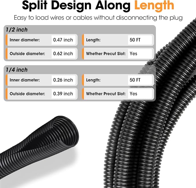 Wire Loom 1/4", 1/2 Inch x 50 FT, Split Wire Loom Tubing Wire Conduit, Cable - Image 3