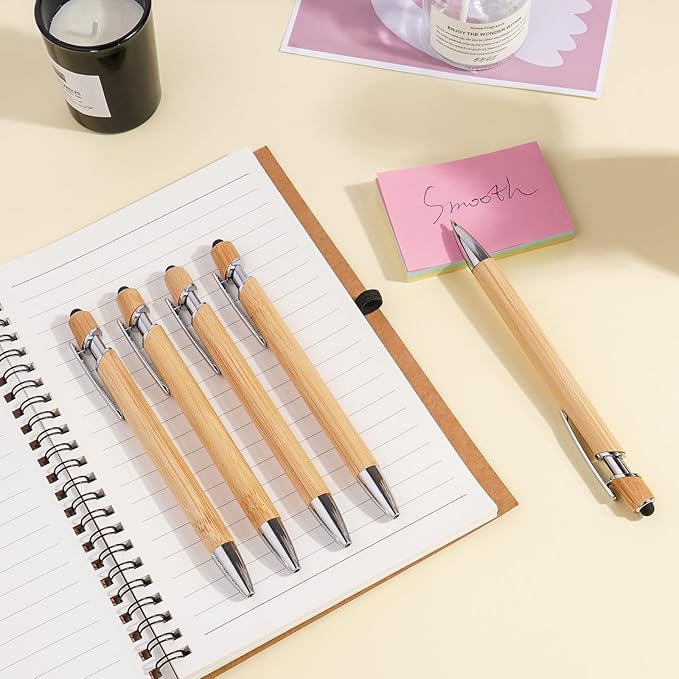 Bamboo Personalized Ballpoint Pens with Stylus - Customizable by Name, Ideal Gifts for Nurses, Women, Men & Teachers - Black Ink, 150 Pcs