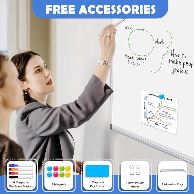 WALGLASS Double-Sided White Board, Hanging Mounted Whiteboard Silver Aluminium - Image 3