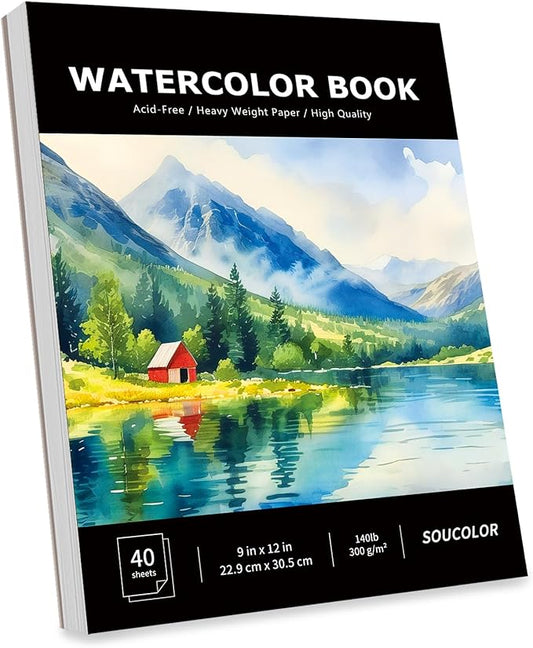 Soucolor Watercolor Paper Pad, 9"x12" Water Color Paper, 140lb/300gsm 40 Sheets Artist Painting Drawing Paper Book, Art Supplies for Adults Kids, Watercolor Paint Set, Sketchbook, Journal, Notebook-DeskLoop Office