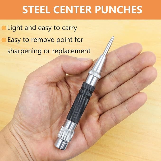 2-Piece Automatic Center Punch, 5 inch Spring Loaded Center Hole Punch - Image 4