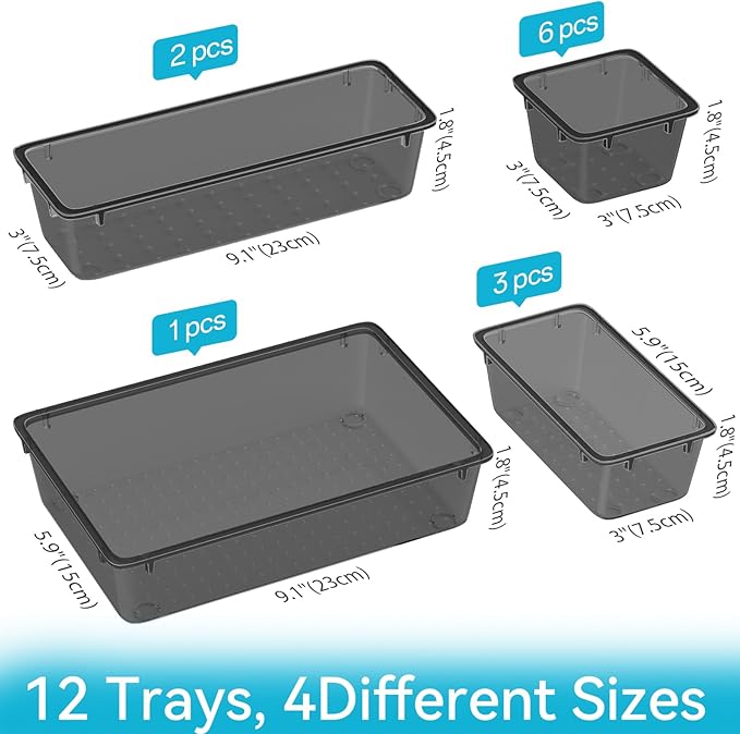 ElegantArray 12-Piece Drawer Organizer Set, 4 Sizes Versatile Plastic Vanity - Image 2