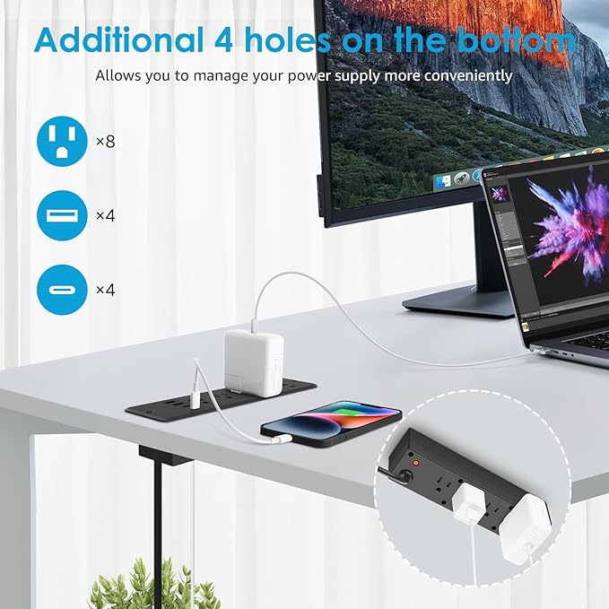 HHSOET 16 in 1 Recessed Power Strip Flat Plug, 45W Fast Charging Furniture Outlet with USB, Conference Recessed Surge Protection with 8 AC Plugs, 4 USB Ports 4 USB-C, 6ft Power Cord.(Black)-DeskLoop Office