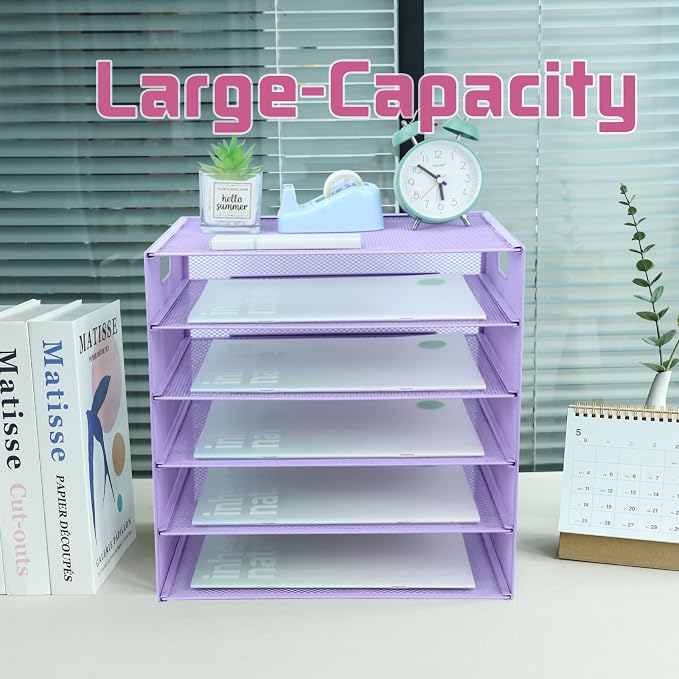5 Tier Lettrer Tray Organizer, Metal Mesh Desk File Organizer - Image 6