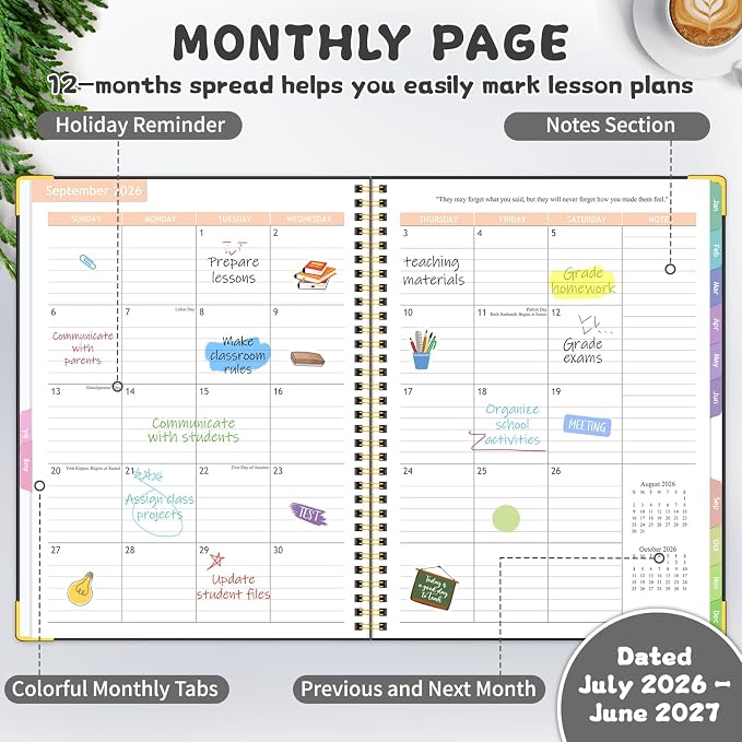 Teacher Planner 2026-2027, July 2026-June 2027 Academic Year, Large 8.5" x 11" - Image 3