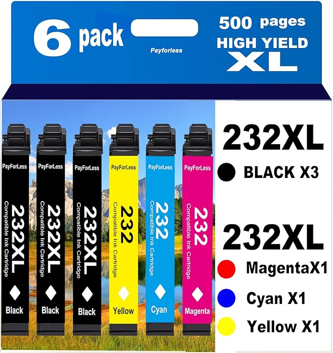 232XL Remanufactured for Epson 232XL Ink Cartridges Combo Pack 232XL T232 XL for XP-4200 XP-4205 Workforce WF-2930 WF-2950 Printer 6 Pack 3 Black 1 Cyan 1 Magenta 1 Yellow-DeskLoop Office