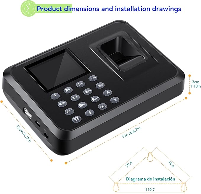 Fingerprint Time Clocks for Employees - Time Clock for Small Business Automatic Calculate Working Hours and Deduct Lunch Time, Punch and Power-off Protection with 8G USB Drive (0 Monthly Fee)-DeskLoop Office