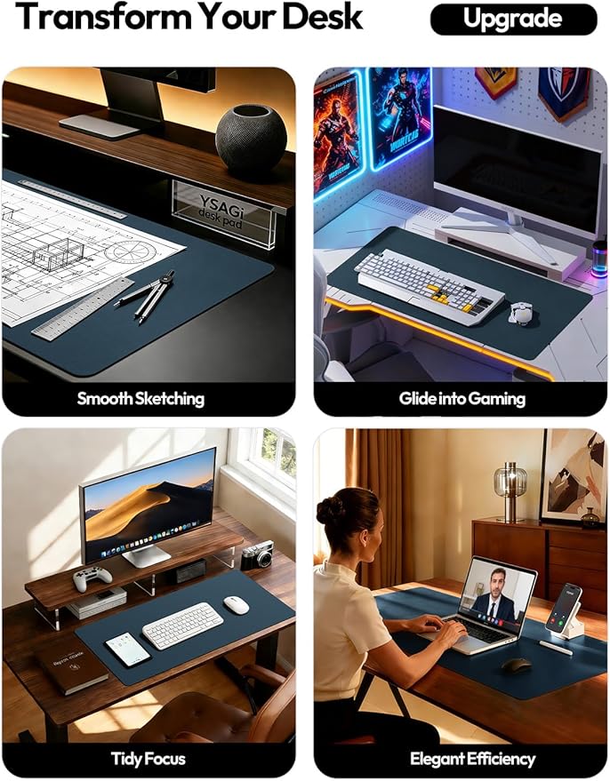 YSAGi Leather Desk Protector, Office Mat, Large Mouse Mat, Non-Slip PU Leather - Image 2