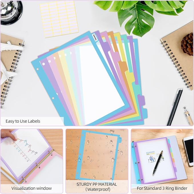 48Pcs/6 Set 8 Tab Dividers, for 3 Ring Binder, Letter Size - Image 3