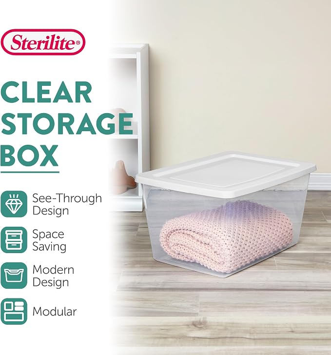 Sterilite 12-Pack Clear Storage Box, Stackable Container Bins - Image 2
