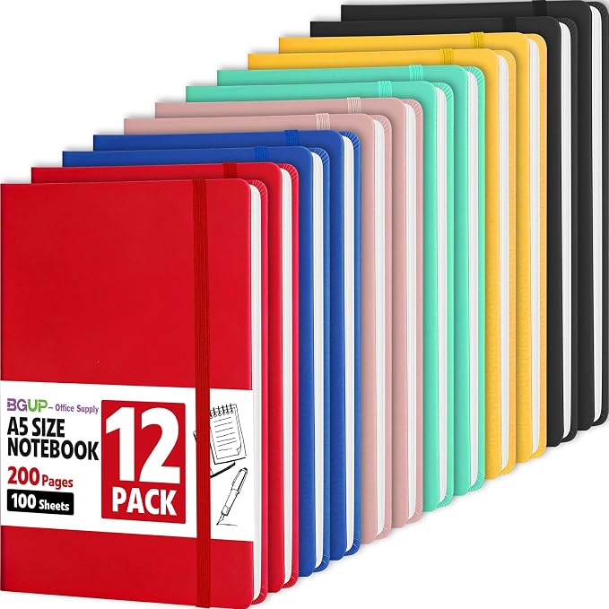 12 Pack Lined Journal Notebook for Work, 200 Pages, Medium 5.5 in x 8.3 in by BGUP