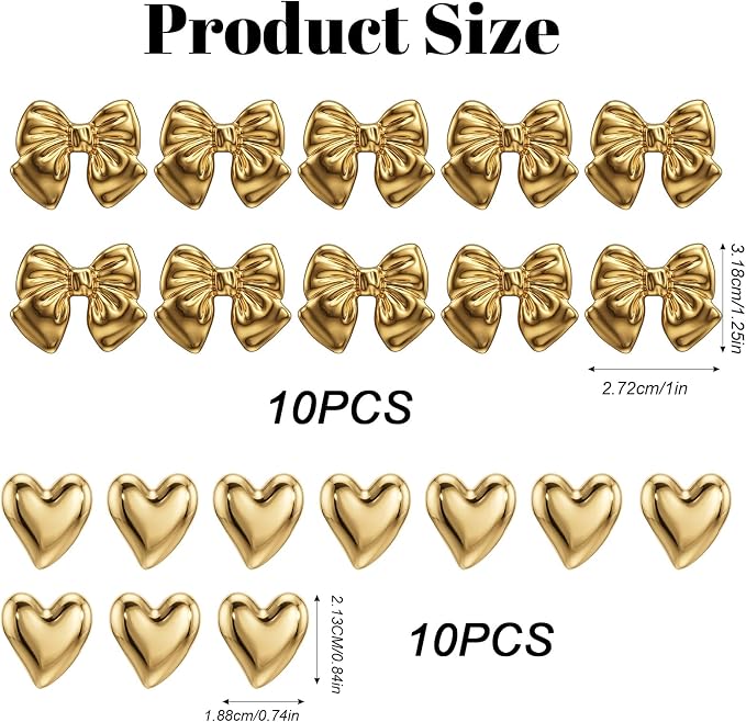 20PCS Gold Push Pins Set, Bow Heart Metal Thumb Tacks, Cute Decorative Pushpins - Image 2