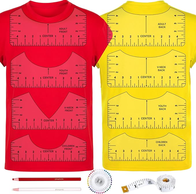 12pcs Tshirt Ruler Guide for Vinyl Alignment, T Shirt Measurement Accessories by TIETOC