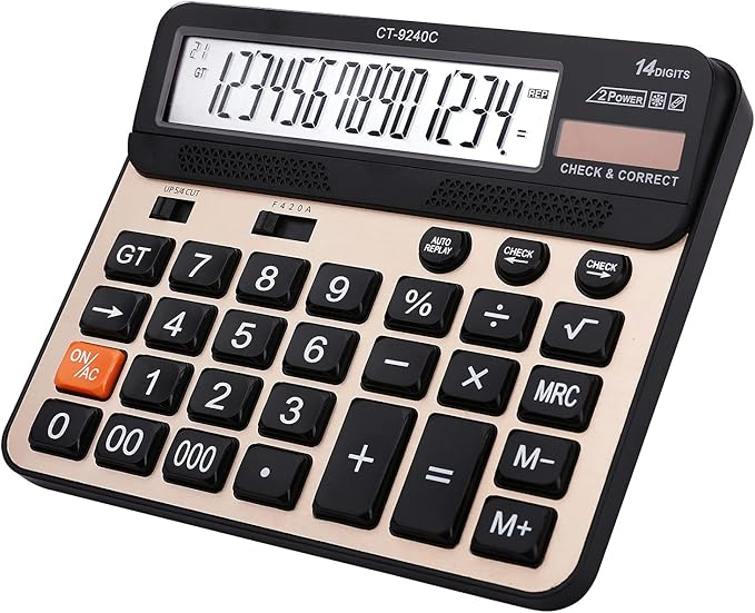 Large Button Calculator,Philley Large LCD Display 14 Digits Desktop Check&Correct Electronic Calculator(CT-9240C)-DeskLoop Office
