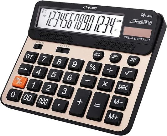 Large Button Calculator,Philley Large LCD Display 14 Digits Desktop Check&Correct Electronic Calculator(CT-9240C)-DeskLoop Office