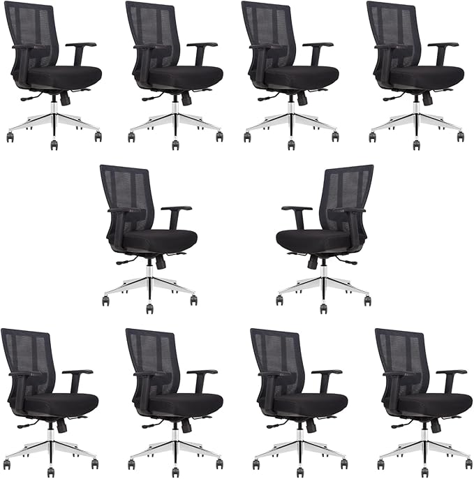 Ergonomic Conference Room Chair Mesh Back with Seat Slide - Adjustable Lumbar Support Computer Desk Chair with Height Adjustable Arms - 5-Star Polished Aluminum Base (Pack of 10)-DeskLoop Office