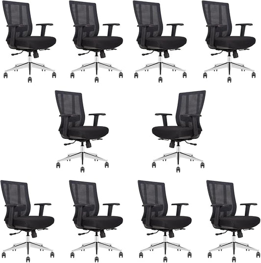 Ergonomic Conference Room Chair Mesh Back with Seat Slide - Adjustable Lumbar Support Computer Desk Chair with Height Adjustable Arms - 5-Star Polished Aluminum Base (Pack of 10)-DeskLoop Office