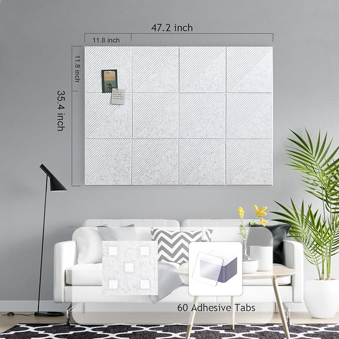 Large Cork Board for Walls 48"x 36", 12 Pack Felt Wall Tiles with Safe Removable Adhesive Tabs, Cork Board for Office,Pinboard Bulletin Board - Light Gray-DeskLoop Office