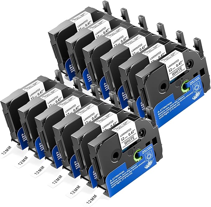 Colorty Replace for Brother P Touch Label Maker Tape 12mm 0.47 Laminated Black on White TZe-231 AZe-231 for PT-1180 2040 1090 1750 1290 1880 1170 Ptouch Tape Refills 12mm x 8m, 12-Pack-DeskLoop Office