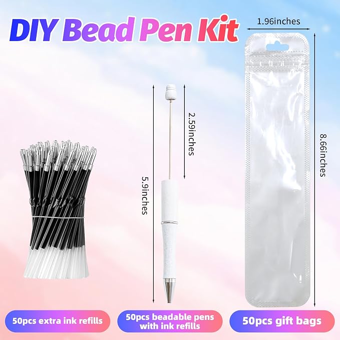 150 Pieces DIY Beadable Pen Kit – 50 Plastic Ballpoint Pens - Image 2