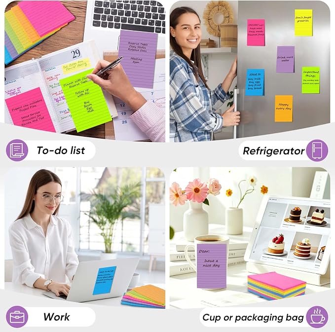Lined Sticky Notes 4x6 in, Large Note Pads - Image 7