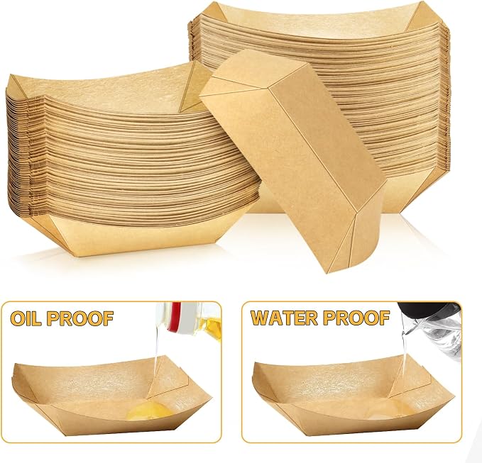 Oomcu 200 Pack 1/4 lb Disposable Kraft Brown Paper Food Boats Nacho Trays - Image 4