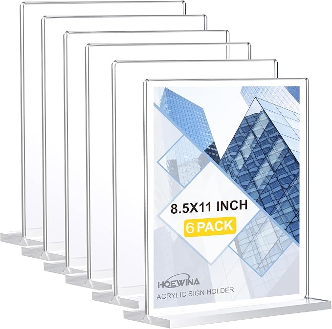 Hoewina Acrylic Sign Holder 8.5 x 11 Inch 6 Pack, Vertical Double Acrylic Stands by Hoewina