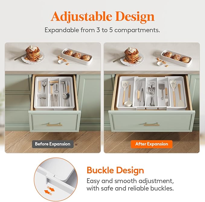 Lifewit Utensil Organizer for Kitchen Drawers, Expandable Cooking Utensil Tray - Image 4